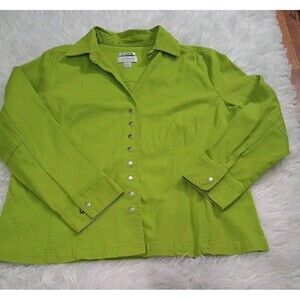 CJ Banks By Christopher  &Banks Womens 1X  Green Long Sleeve Button Stretch